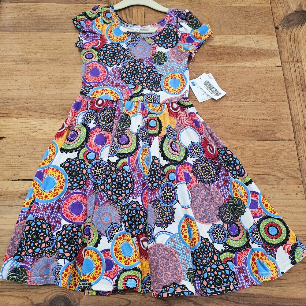 Dot Dot Smile 3/4  Kids Cap Sleeve Dress Mandela Multi Color Swing Flowy Twirl